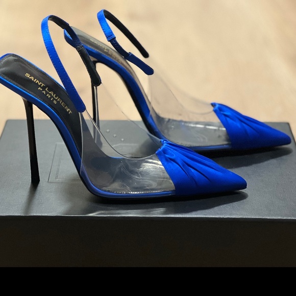 CHICA PVC AND SATIN SLINGBACK PUMPS IN BLUE - Picture 3 of 5